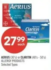 Shoppers Drug Mart AERIUS (30's) or CLARITIN (40's-50's) ALLERGY PRODUCTS offer