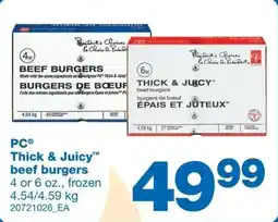 Wholesale Club PC Thick & Juicy beef burgers offer