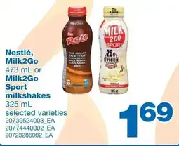 Wholesale Club Nestlé, Milk2Go Milk2Go Sport milkshakes offer