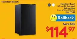 Walmart Hamilton Beach 3.3-cu. ft. Compact Refrigerator offer