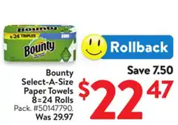Walmart Bounty Select-A-Size Paper Towels offer