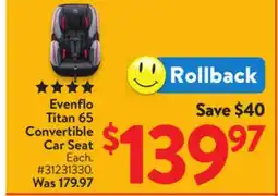 Walmart Evenflo Titan 65 Convertible Car Seat offer