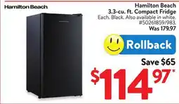 Walmart Hamilton Beach 3.3.-cu. ft. Compact Fridge offer