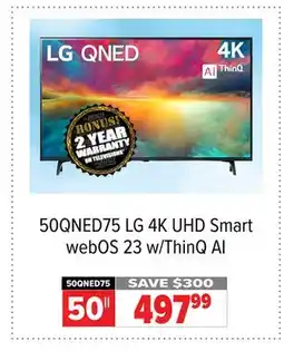 2001 Audio Video LG 50QNED75 LG 4K UHD Smart webOS 23 w/ThinQ AI offer
