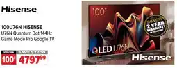 2001 Audio Video HISENSE U76N Quantum Dot 144Hz Game Mode Pro Google TV offer