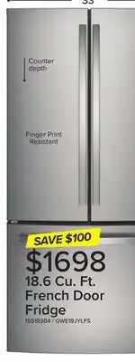 Leon's GE Fingerprint Resistant 33 Counter-Depth French-Door Refrigerator (18.6 Cu.Ft.)- GWE19JYLFS offer