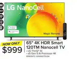 Leon's LG 65 4K NANO75 LED TruMotion 120 Smart TV with ThinQ AI - 65NANO75UQA offer