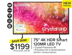 Leon's Samsung 75 4K Tizen Smart CUHD TV - UN75DU7100FXZC offer