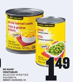 Loblaws NO NAME VEGETABLES, 341/398 ML offer
