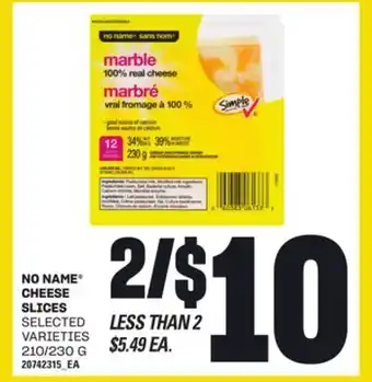 Loblaws NO NAME CHEESE SLICES, 210/230 G offer