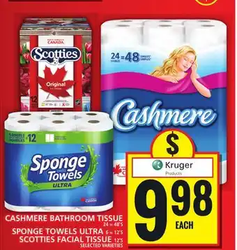 Food Basics CASHMERE BATHROOM TISSUE, SPONGE TOWELS ULTRA SCOTTIES FACIAL TISSUE offer