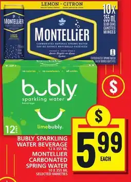 Food Basics BUBLY SPARKLING WATER BEVERAGE OR MONTELLIER CARBONATED SPRING WATER offer