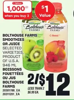 Independent Grocer BOLTHOUSE FARMS SMOOTHIES OR JUICE, 946 ML offer