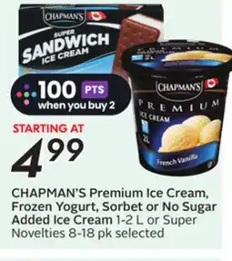 Sobeys CHAPMAN'S Premium Ice Cream, Frozen Yogurt, Sorbet or No Sugar Added Ice Cream offer