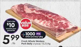 Sobeys Fresh Whole Skinless Pork Belly offer