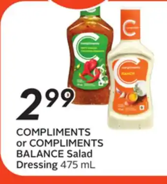 Sobeys COMPLIMENTS or COMPLIMENTS BALANCE Salad Dressing offer