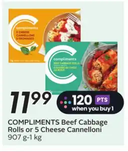 Sobeys COMPLIMENTS Beef Cabbage Rolls or 5 Cheese Cannelloni offer