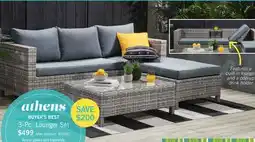 The Brick Athens 3-Piece Outdoor Patio Lounger Conversation Set with Lounger Sofa, Ottoman & Glass Top Coffee Table - Hand-Woven Resin offer