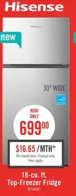 The Brick Hisense 30 18 Cu. Ft. Top-Mount Refrigerator - Stainless Steel - RT18A2FID offer