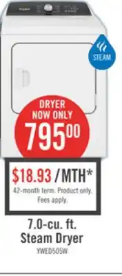 The Brick Whirlpool 7 Cu. Ft. Electric Dryer with Steam - YWED5050LW offer