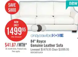 The Brick Canadian Made Cindy Crawford Home Royce 84 Ivory White Genuine Leather Sofa with Wood Legs offer