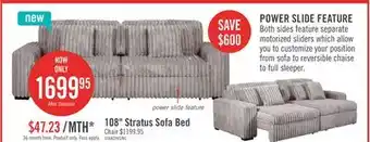 The Brick Stratus 108 Grey Faux Fur Fabric Full-Size Sofa Bed with Power Sliding offer