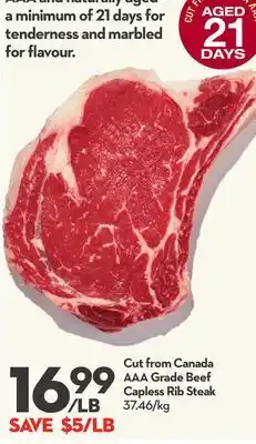 Longo's Cut from Canada AAA Grade Beef Capless Rib Steak offer