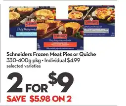 Longo's Schneiders Frozen Meat Pies or Quiche offer
