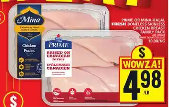 Food Basics PRIME OR MINA HALAL FRESH BONELESS SKINLESS CHICKEN BREAST FAMILY PACK offer