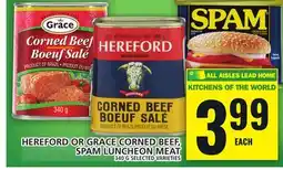 Food Basics HEREFORD OR GRACE CORNED BEEF, SPAM LUNCHEON MEAT offer