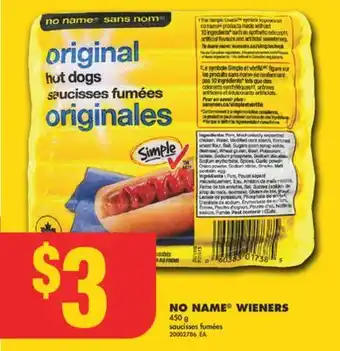 No Frills NO NAME WIENERS, 450 g offer