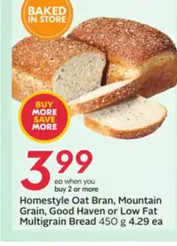Sobeys Homestyle Oat Bran, Mountain Grain, Good Haven or Low Fat Multigrain Bread offer
