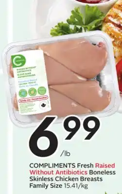 Sobeys COMPLIMENTS Fresh Raised Without Antibiotics Boneless Skinless Chicken Breasts offer