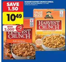 Real Canadian Superstore QUAKER HARVEST CRUNCH CEREAL, 1.2/1.4 KG offer