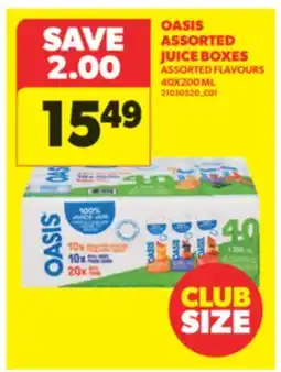 Real Canadian Superstore OASIS ASSORTED JUICE BOXES, 40X200 ML offer