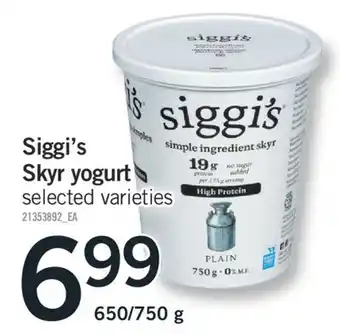 Fortinos SIGGI'S SKYR YOGURT, 650/750 g offer