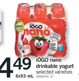 Fortinos IÖGO NANÖ DRINKABLE YOGURT, 6x93 mL offer
