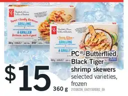 Fortinos PC BUTTERFLIED BLACK TIGER SHRIMP SKEWERS, 360 G offer