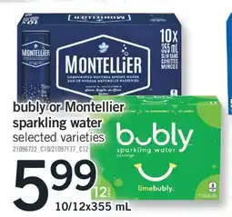 Fortinos BUBLY OR MONTELLIER SPARKLING WATER, 10/12x355 mL offer