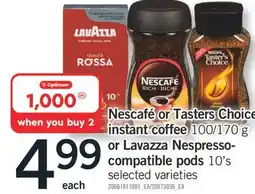 Fortinos Nescafé or Tasters Choice instant coffee 100/170 g or Lavazza Nespresso-compatible pods 10's offer