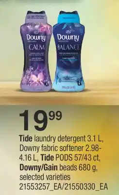 Fortinos TIDE LAUNDRY DETERGENT 3.1 L, DOWNY FABRIC SOFTENER 2.98-4.16 L, TIDE PODS 57/43 CT, DOWNY/GAIN BEADS 680 G offer