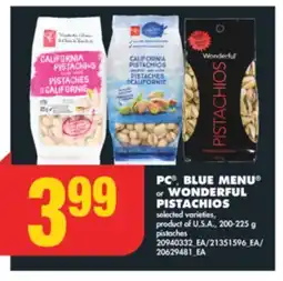 No Frills PC , BLUE MENU or WONDERFUL PISTACHIOS, 200-225 g offer
