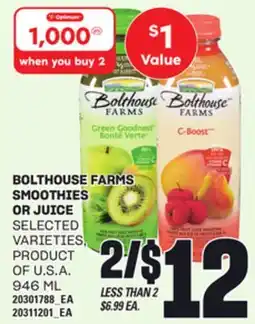 Loblaws BOLTHOUSE FARMS SMOOTHIES OR JUICE, 946 ML offer