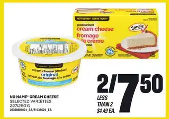 Loblaws NO NAME CREAM CHEESE, 227/250 G offer