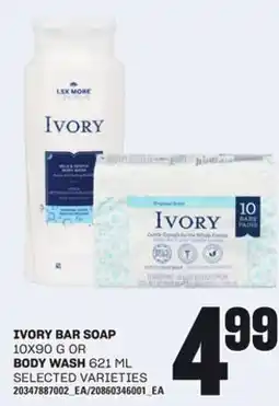 Loblaws IVORY BAR SOAP 10X90 G OR BODY WASH 621 ML offer
