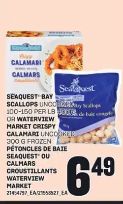 Independent Grocer SEAQUEST BAY SCALLOPS UNCOOKED 100-150 PER LB 400 G OR WATERVIEW MARKET CRISPY CALAMARI UNCOOKED 300 G offer