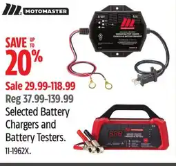 Canadian Tire MotoMaster Selected Battery Chargers and Battery Testers offer