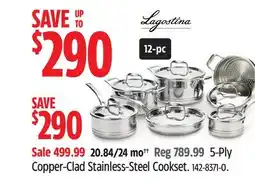 Canadian Tire Lagostina 5-Ply Copper-Clad Stainless-Steel Cookset offer