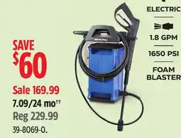 Canadian Tire Simoniz 1650 PSI 1.8 GPM Corded Cold Water Wheeled Brushed Electric Pressure Washer w/ Foam Blaster offer