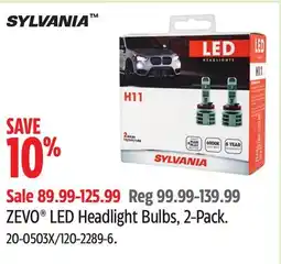Canadian Tire Sylvania ZEVO LED Headlight Bulbs, 2-Pack offer